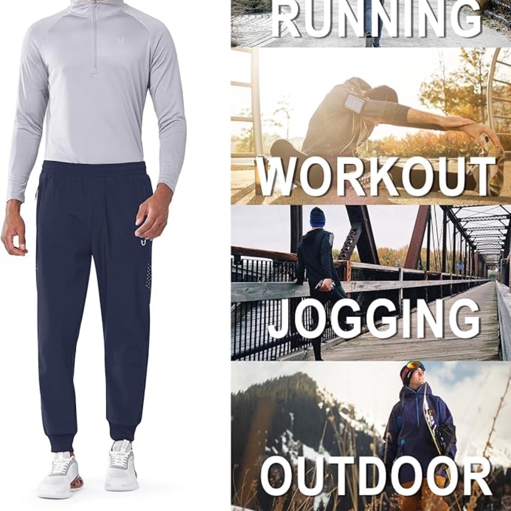 Fleece Lined Winter Warm Sweatpants Thicken Windproof Pants Workout- Navy